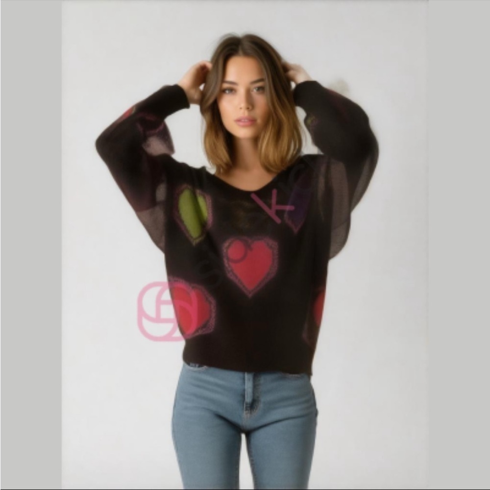 Reed Hunter Rainbow Hearts Vintage Chunky Sweater Size Small